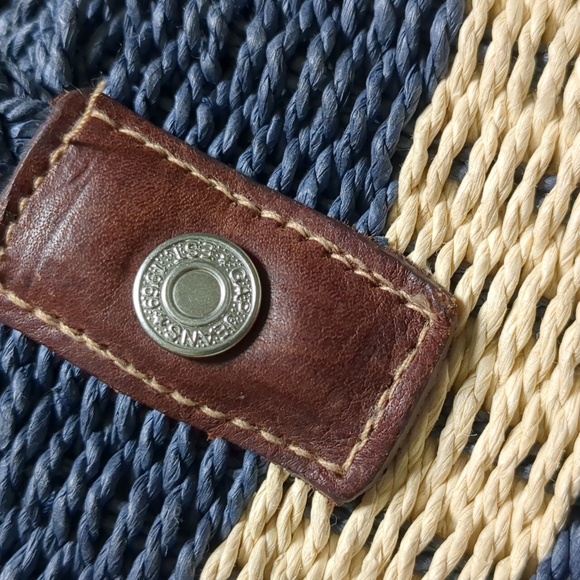 Vintage Fishermancore Blue and Cream Woven Tote with Leather Accents GAP - Picture 2 of 14